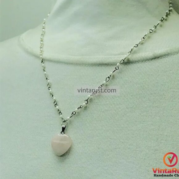 Elegant Calcite Stone Heart Pendant Necklace with Delicate Silver Chain - Picture 9 of 15